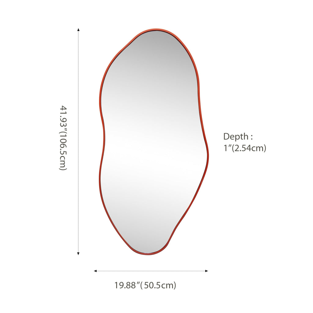 JONATHAN Y MIR200B Everly 20 in. W x 42 in. H Large Irregular Framed Decorative Wall Mirror, Anti-Rust for Bathroom, Living Room, Bedroom, Red