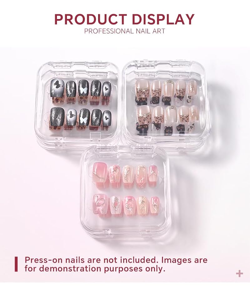 KADS 6-Pack Clear Nail Storage Boxes with Pre-Cut Adhesive Tapes, Portable Organizer for Press-On & Gel Nails