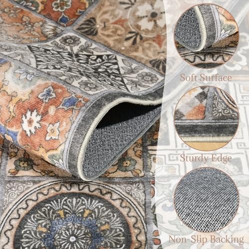 NoiFamo 2x3 Washable Area Rug, Boho Non-Slip Low Pile Entryway Door Mat