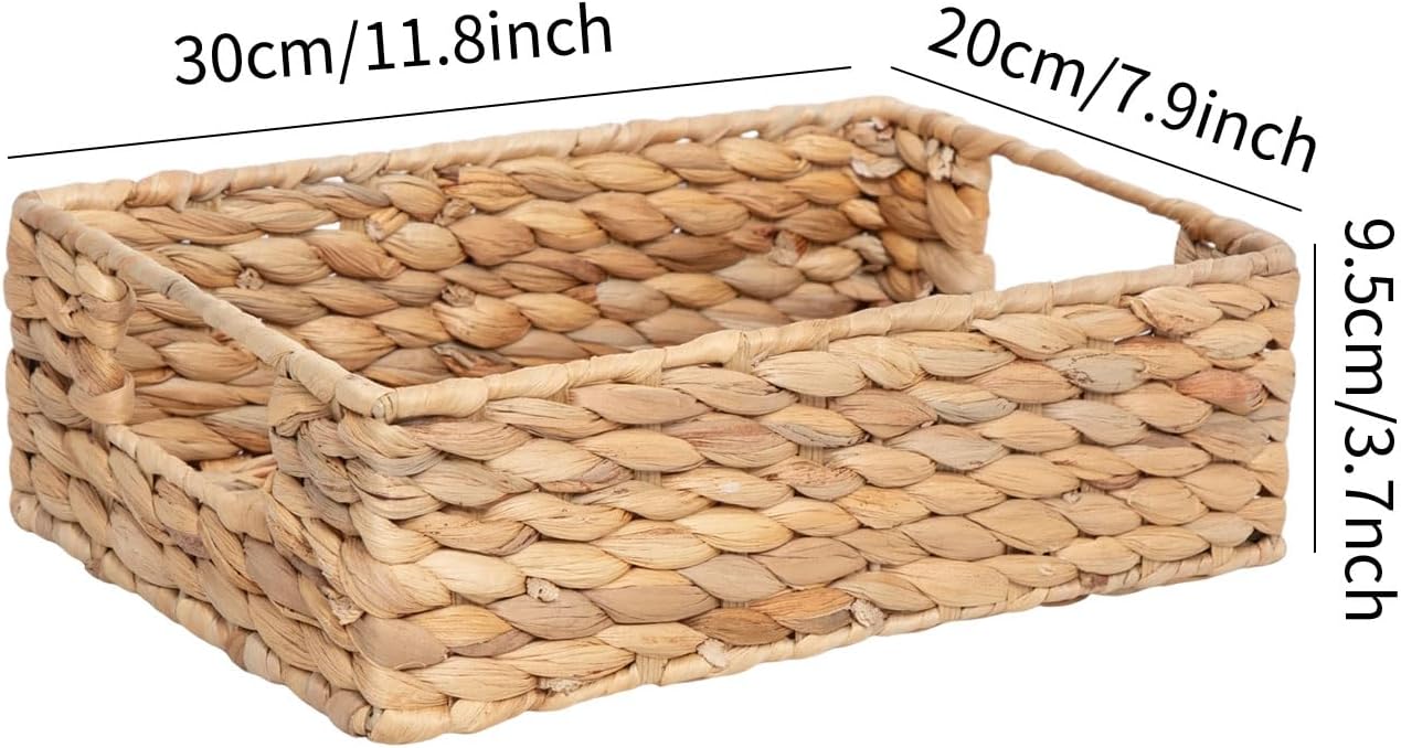 Water Hyacinth Storage Basket - Small Rustic Woven Organizer with Handle for Home & Office Decor