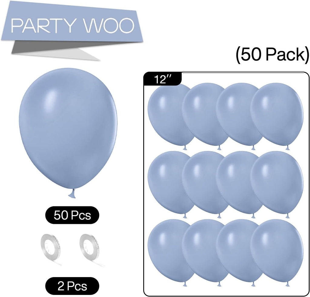 PartyWoo Dusty Blue Balloons - 50pcs 12 Inch Latex Helium Balloons for Baby Shower & Birthday Decor