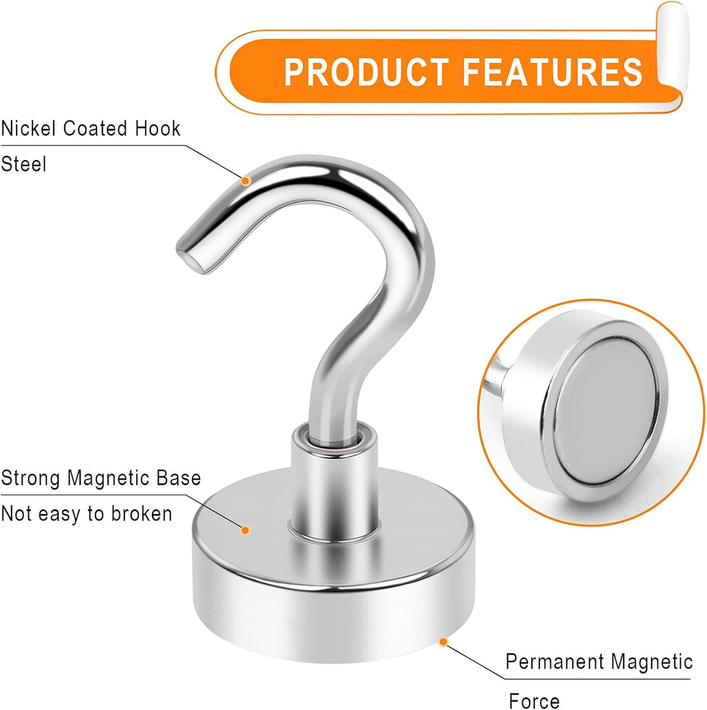 MIKEDE Heavy-Duty Magnetic Hooks - 30LB Neodymium Magnets for Outdoor & Indoor Use | 35-Pack