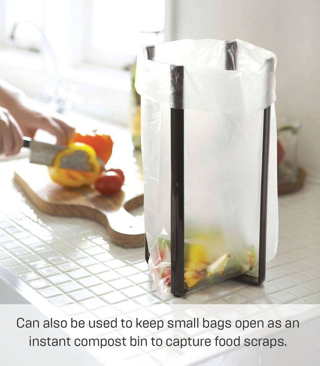 YAMAZAKI Home Tower Kitchen Multi Eco Stand - Multifunctional Plastic Bag Holder Bottle Dryer - Steel