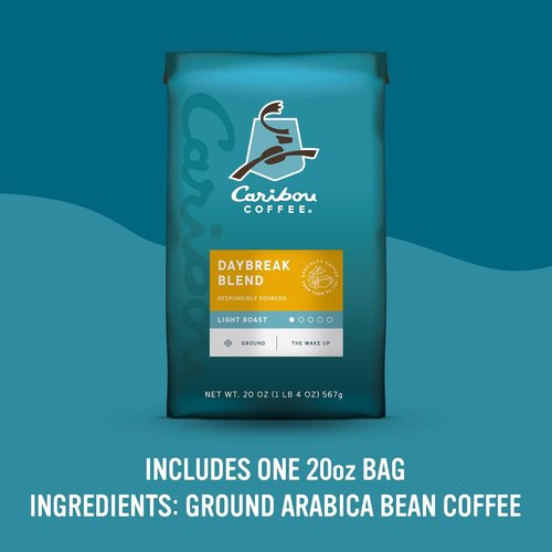 Caribou Coffee Light Roast Ground Coffee - 100% Arabica Daybreak Morning Blend, 20 Ounce Bag