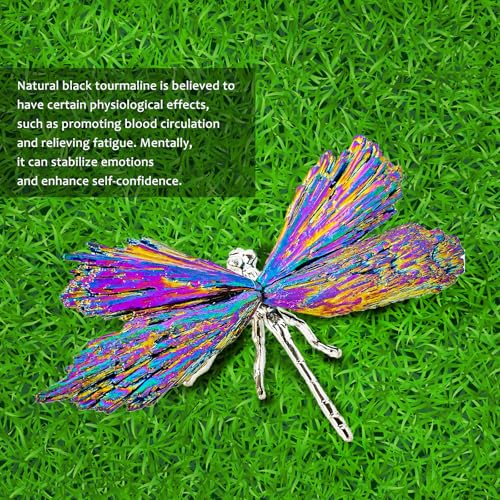 Small Dragonfly Statue with Natural Tourmaline Wings - Colorful Silver