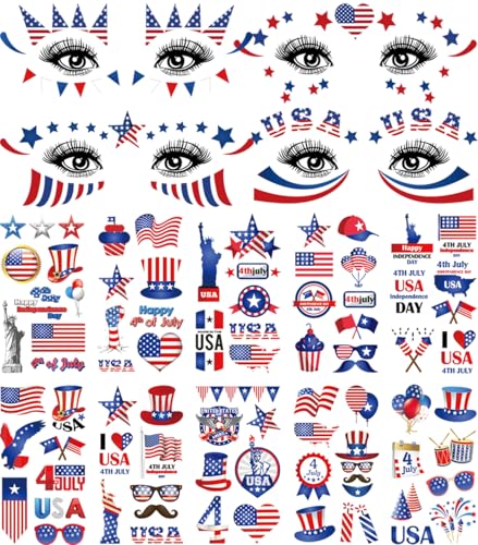 Patriotic Temporary Tattoos for Kids and Adults - 128+ Waterproof USA Designs