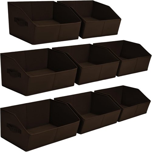 Homsorout Fabric Cube Bins - Trapezoid Collapsible Storage Baskets with Handles, 10-Pack, Brown