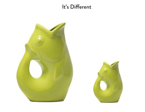 Gurgle Pot Fish Pitcher, Set of 2, Kiwi Green, French Inspired Design, Large Pitcher 42 oz. with baby Gurgle Pot