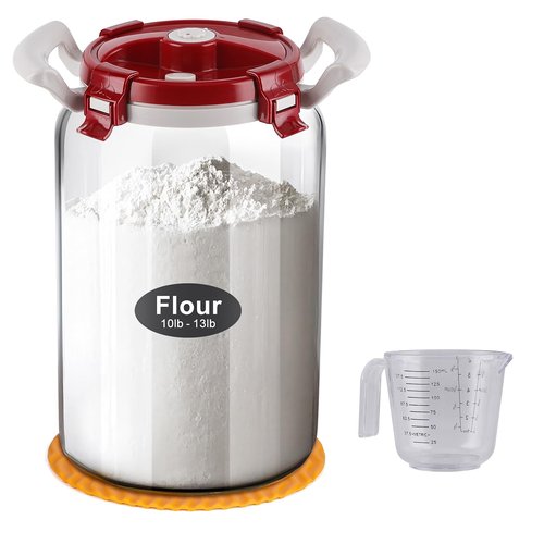 LIFEHIM Premium 2.6 Gallon Glass Flour Storage Container with Airtight Lid - Large 13 lb Capacity, BPA-Free Canister for Flour, Sugar, Rice & Pantry Organization