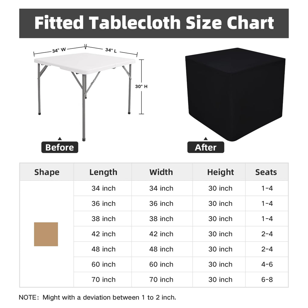 Nacuci 34X34 Inch Black Square Fitted Tablecloth Open Back Fitted Table Cloth Washable Polyester for Folding Table Display Trade Show Party Wedding Banquet Birthday