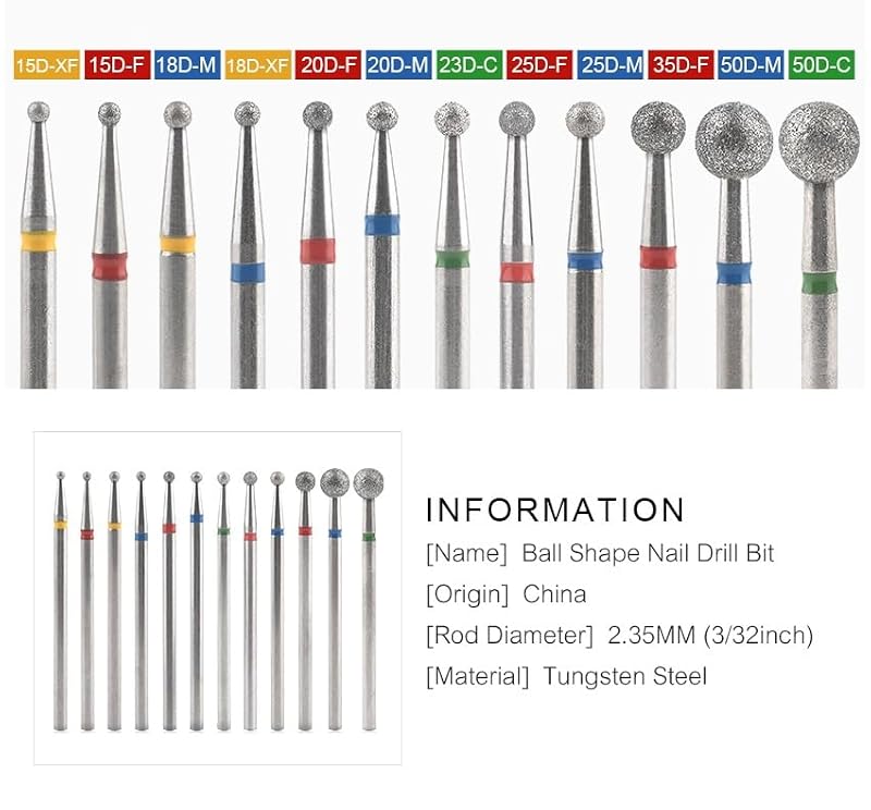 Rolabling Ball Diamond Nail Drill Bit 3/32" Tungsten Steel Cuticle Remover