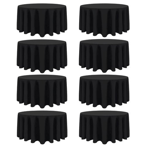 CKIKU 8 Packs 120 Inch Black Round Tablecloth in Diameter, Washable Polyester Fabric Tablecloths, Wrinkle Resistant Table Cloth for Wedding Party Banquet Dining