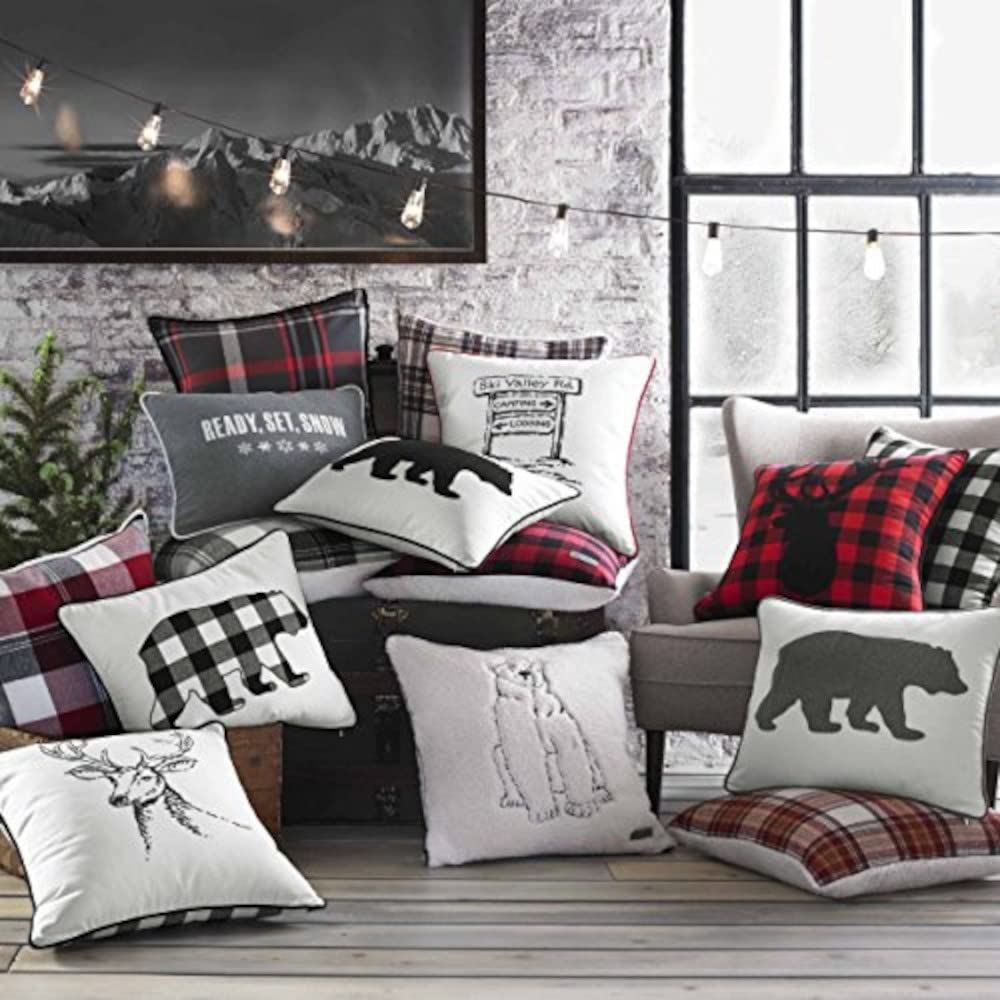 Eddie Bauer Home - Throw Pillow with Zipper Closure, Perfect Home Decor for Bed or Sofa (Wallace Plaid Cinder, 20" x 20")
