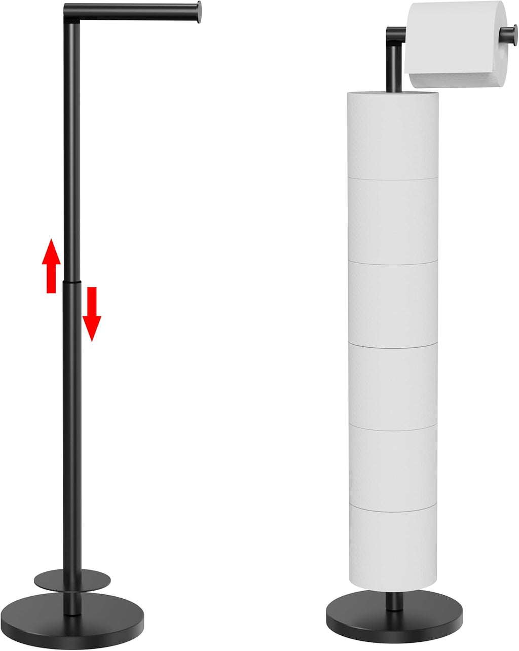 Skiennix Toilet Paper Holder Stand - Height Adjustable, Holds 6 Spare Rolls, Rustproof SUS304 Stainless Steel | Matte Black