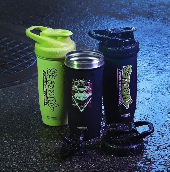 Smartshake TMNT Reforce Stainless Steel Protein Shaker Bottle - Non Insulated Unisex Gym Bottle | Metal Shaker Bottles - 900 ml | 30 oz - Leakproof Screw-on Lid - BPA Free | New Black