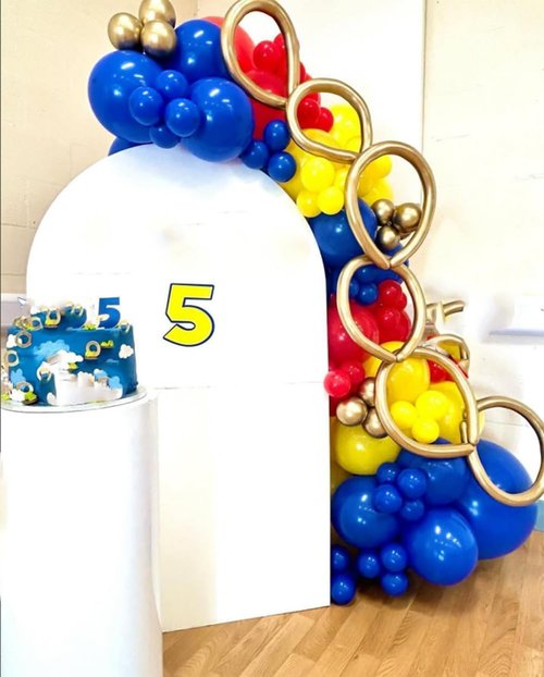 HKYOOD 161Pcs Cartoon Balloon Garland Arch Kit - Balloons with 4D Star Gold Long Balloons for Birthday Baby Shower Cartoon Carnival Circus Hedgehog Super Hero Gamer Theme Backdrop Party Decorations