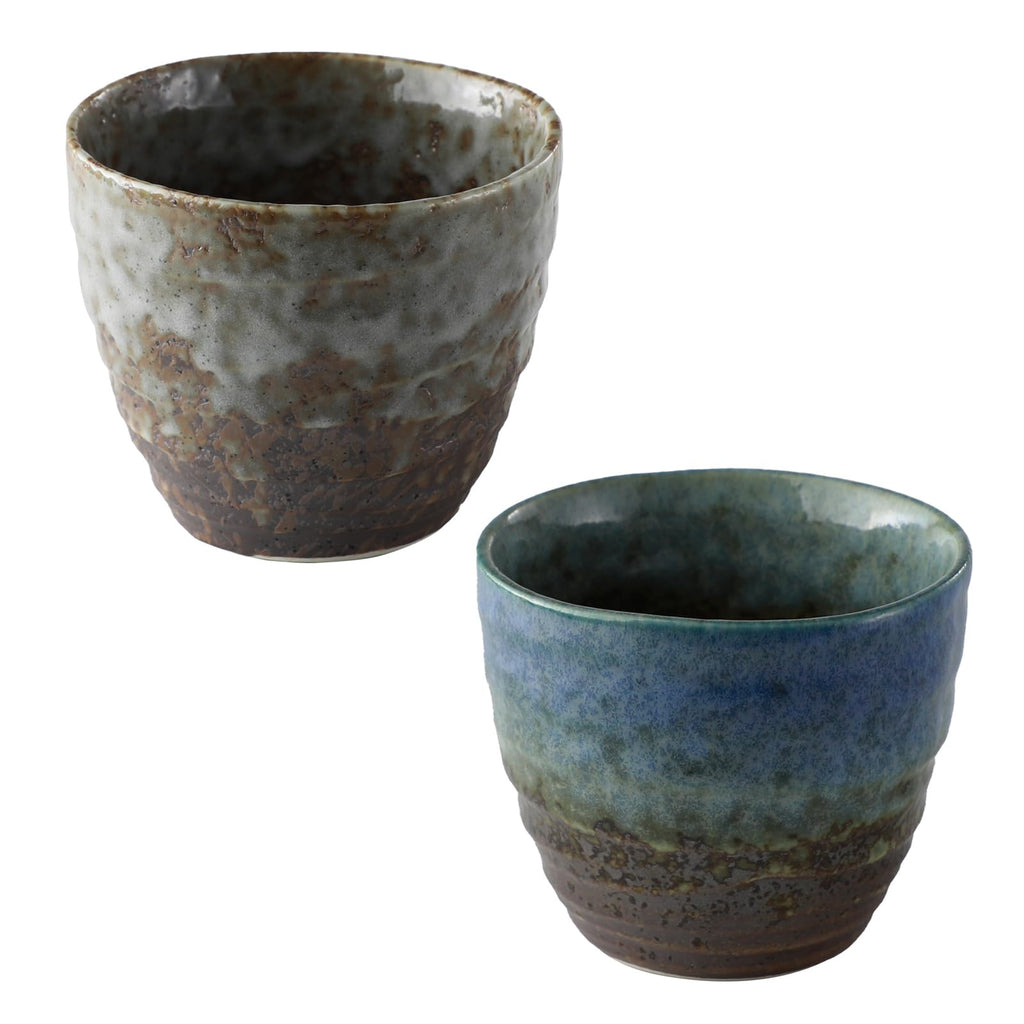 Asayu Japan Handpainted Glazed Ceramic Tea Cups Set of 2 6.7oz (200ml), Made in Japan MIno Ware Pottery Glass for Hot and Cold Drinks - 2PCS Mino Glaze Tea Cup Set