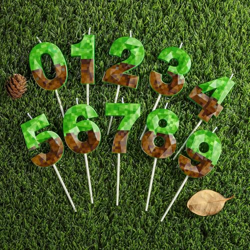 PHD CAKE 2.76 Inch Pixel Number 7 Birthday Candle - Green Miner Style