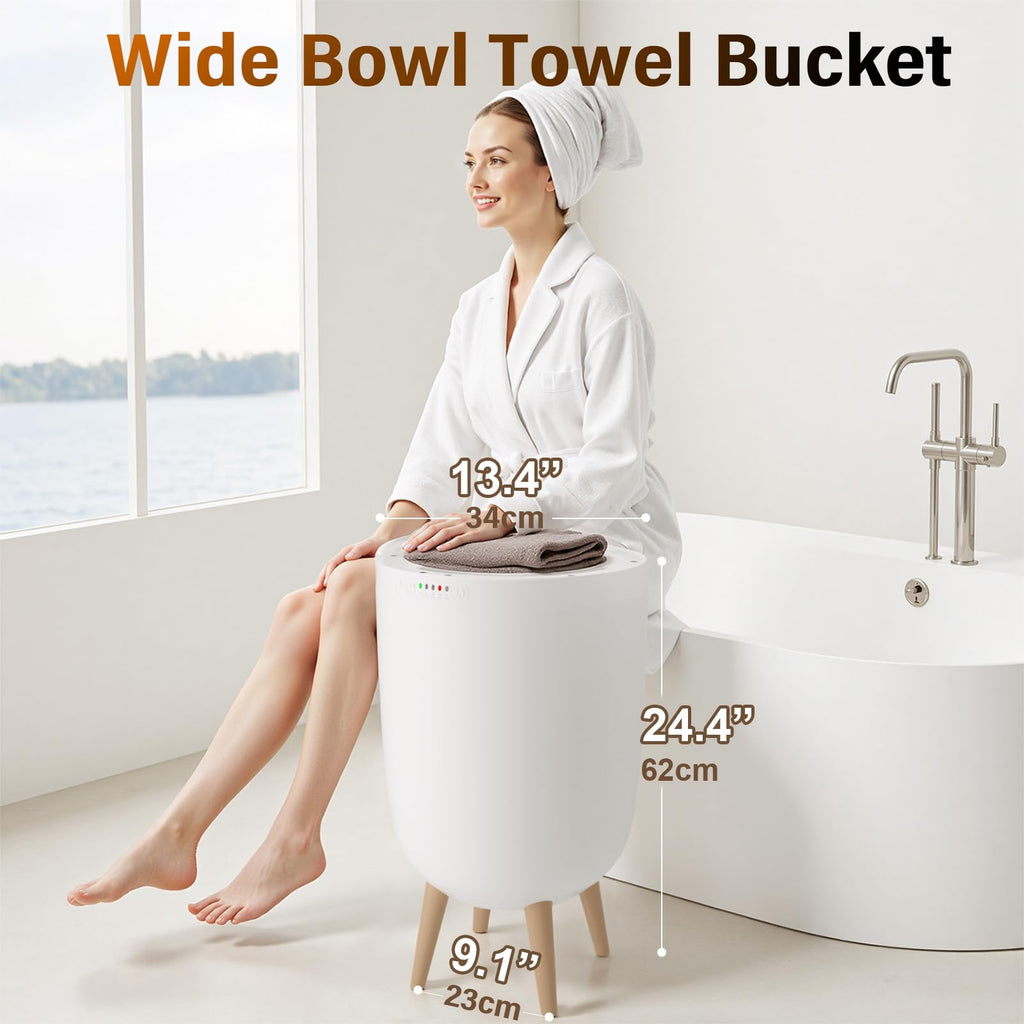 GVRVHJS 25L Towel Warmers for Bathroom, Luxury Rapid Heating Towel Warmer Bucket with Timer, Bluetooth Speaker, Mood Lights, Portable Removable Legs, Fits Two 40"x70", Blankets, Bathrobes