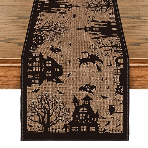 Halloween Table Runner 13x90 Inch Black Brown Polyester Home Party Decor