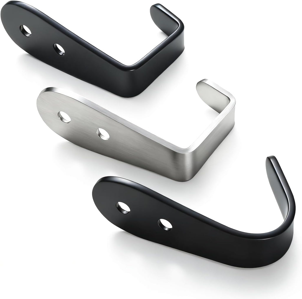 Skiennix Stainless Steel Wall Hooks - Heavy Duty Key Holder & Coat Hanger, 8 Pack (Black)