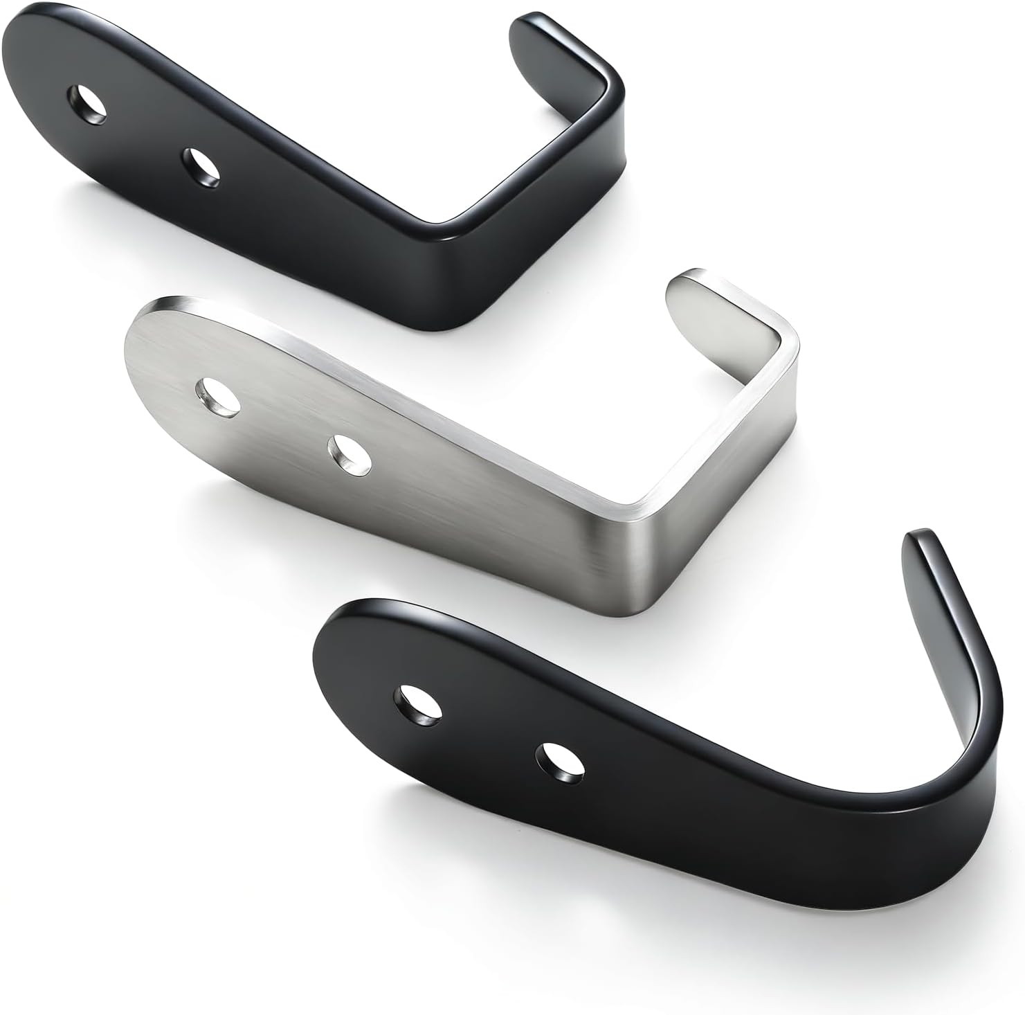 Skiennix Stainless Steel Wall Hooks - Heavy Duty Key Holder & Coat Hanger, 8 Pack (Black)