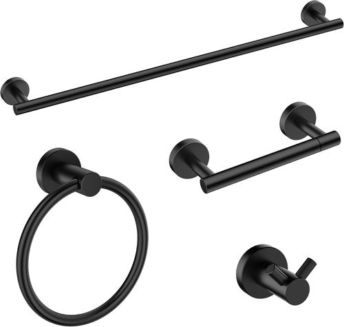 FORIOUS Bathroom Hardware Set - SUS304 Stainless Steel Towel Bar & Toilet Paper Holder | 4-Piece Matte Black