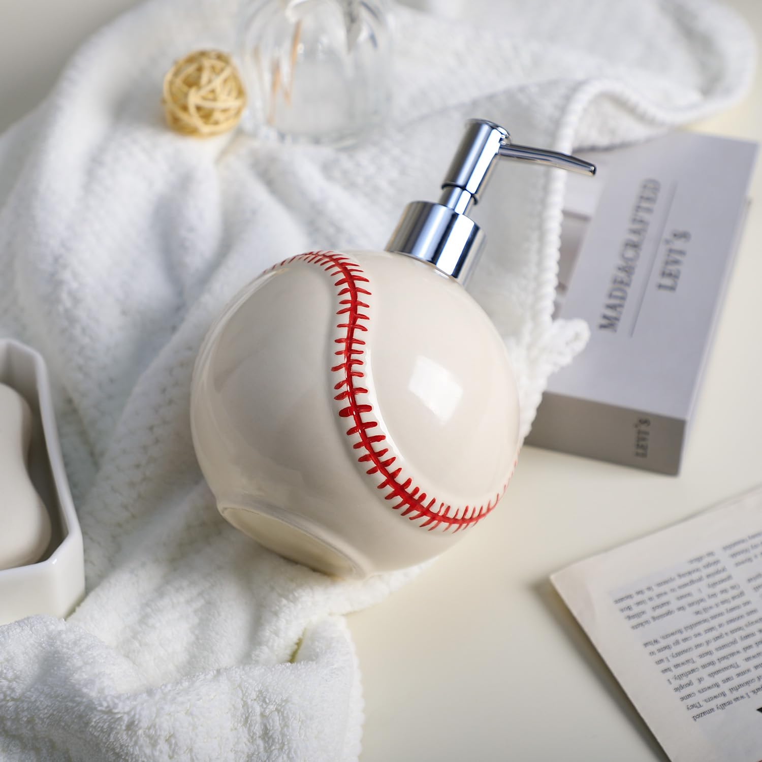 Colias Wing Baseball Shape Soap Dispenser, Plastic Pump, Refillable Lotion Soap Bottle, Lotion Bottle, Hand Soap Dispenser