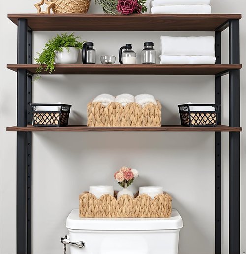 Kriitools Wicker Bathroom Basket - Scalloped Organizer for Toilet Paper | Small Rattan Decor in Natural Water Hyacinth