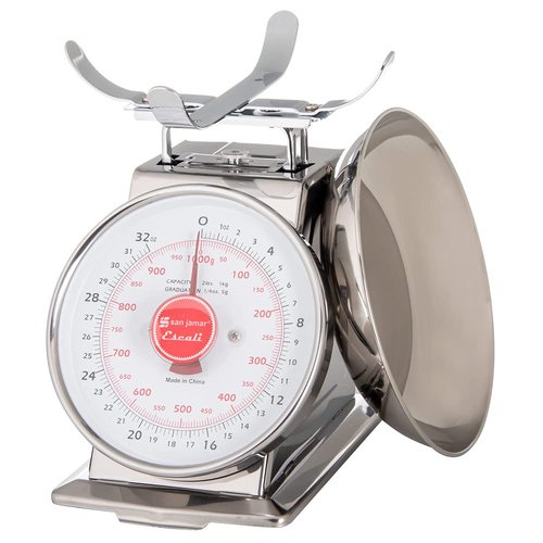 San Jamar Escali Promzr Mechanical Dial Scale with Bowl for Kitchens and Restaurants, Metal, 2 Pounds, Silver
