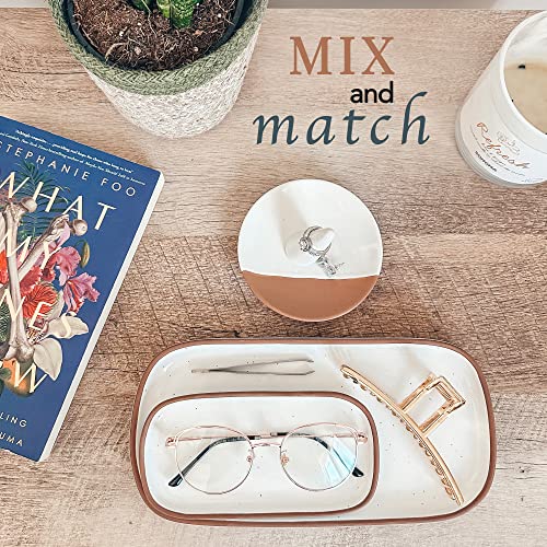 Mora Ceramic Decorative Tray - 6.4" Vanilla White Dish for Jewelry & Accessories