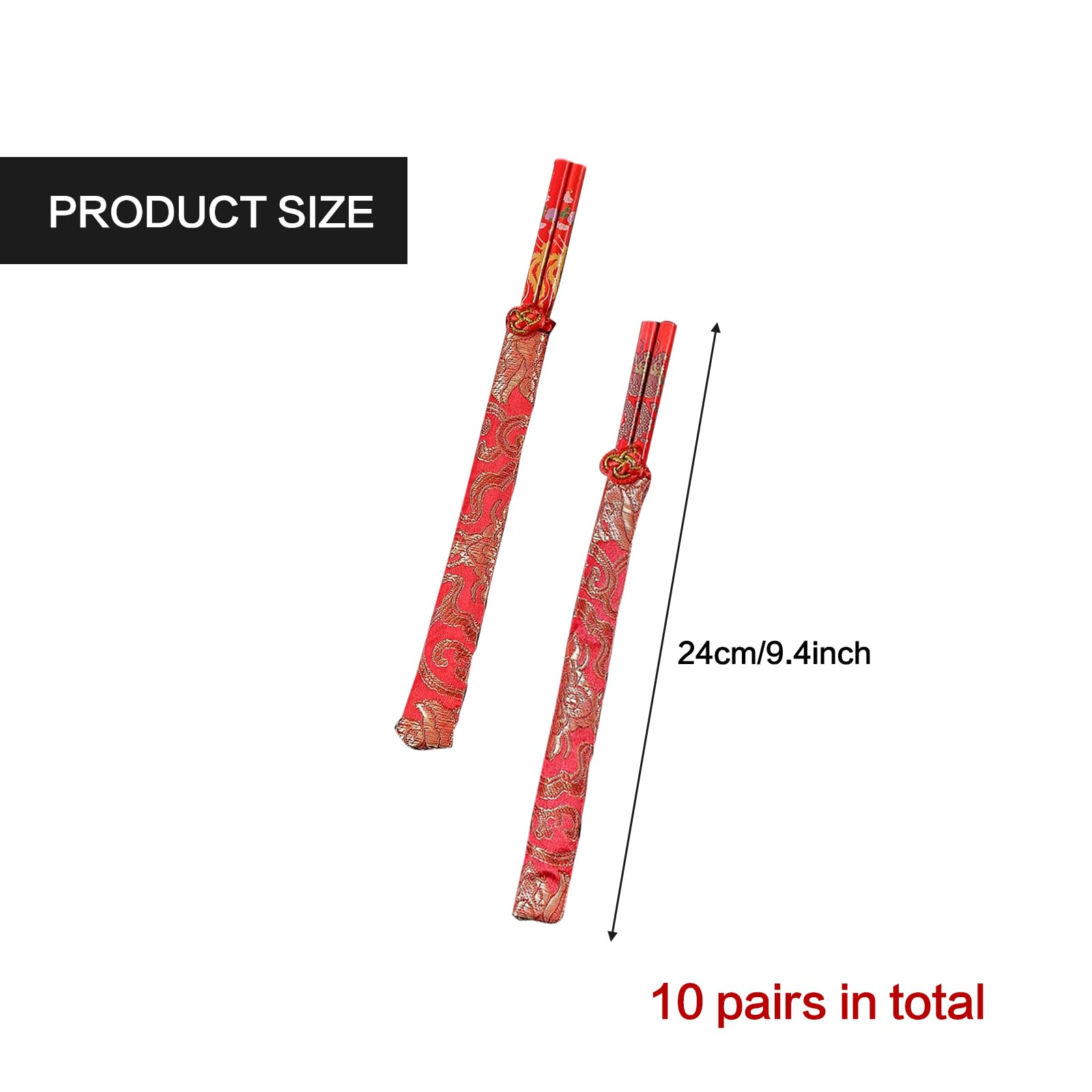 10 Pairs Chinese Knot Wooden Chopsticks with Gold Dragon Phoenix Pattern Red Chinese New Year Chopstick Set Chinese New Year Gifts for Wedding Chinese Festive Dining