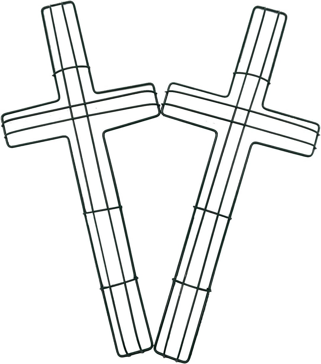 SOHAIL Cross Shaped Wreath Frame - Metal Wire Design for Easter & Christmas | 16-Inch Green (2PCS)