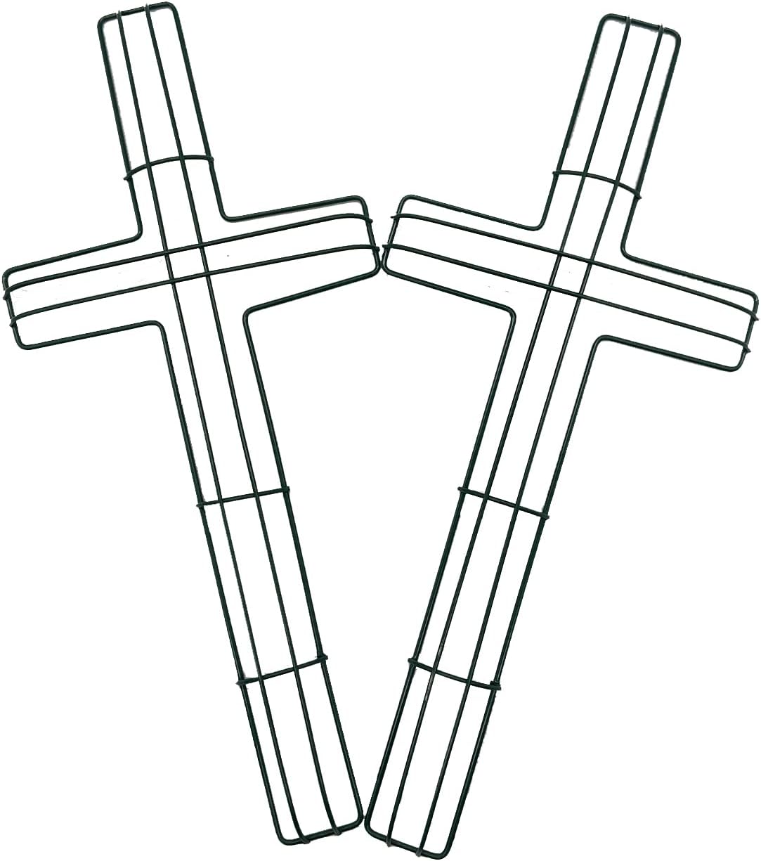 SOHAIL Cross Shaped Wreath Frame - Metal Wire Design for Easter & Christmas | 16-Inch Green (2PCS)