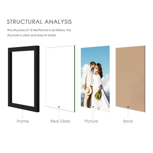 DUENPY 4x6 Picture Frame Collage, 12-Pack Picture Frames Collage Wall Decor, Set with Glass Front, Assembly Required, Black