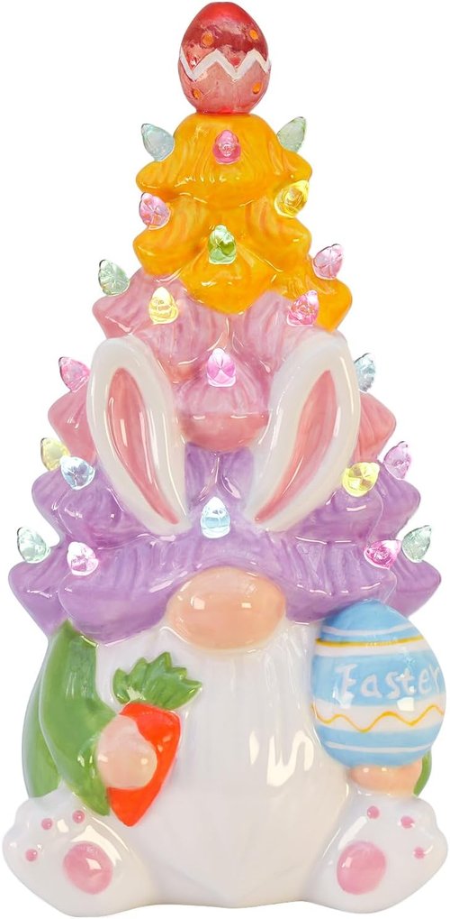 Easter Decorations | Skiennix Light-Up Bunny & Gnome Ceramic Tree Centerpieces for Home