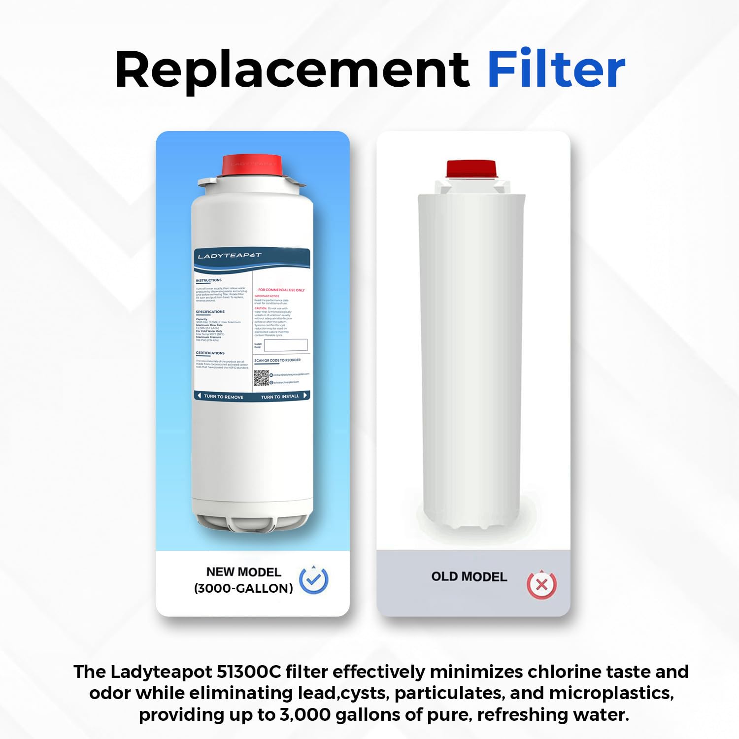 LADYTEAPOT Water Filter Replacement, Compatible with Elkay 51300C ezH20, EWF3000 and Halsey Taylor Bottle Filling Stations (No Chip - 2 Pack)