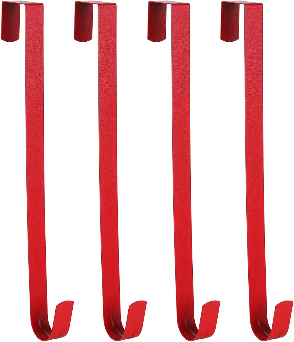 Sattiyrch 15" Wreath Hanger - Sturdy Steel Over The Door Hook for Front Door Decor (Red, 4")