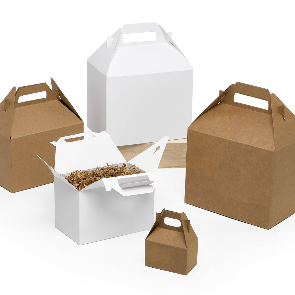 Paper Mart Large Gable Boxes, Pack of 100 White Gable Boxes, 8 x 4 7/8 x 5 1/4 Inches, Food Packaging for Wedding Favors or Gifts