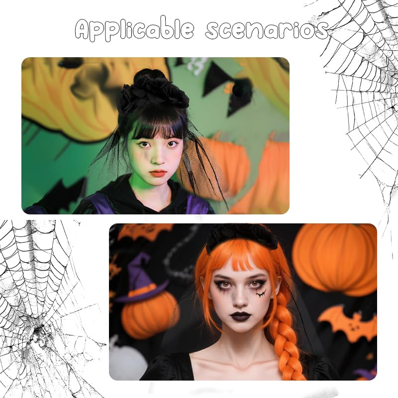 Halloween Floral Headband with Veil Gothic Black Flower Hair Piece