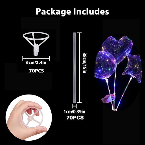 Acquwistach 70 Sets Balloon Sticks with Cups Clear Balloon Holder Stick Stand 15inches to 32inches Large and Long Party Balloon Stand for Bobo Balloons Birthday Wedding Party Supplies