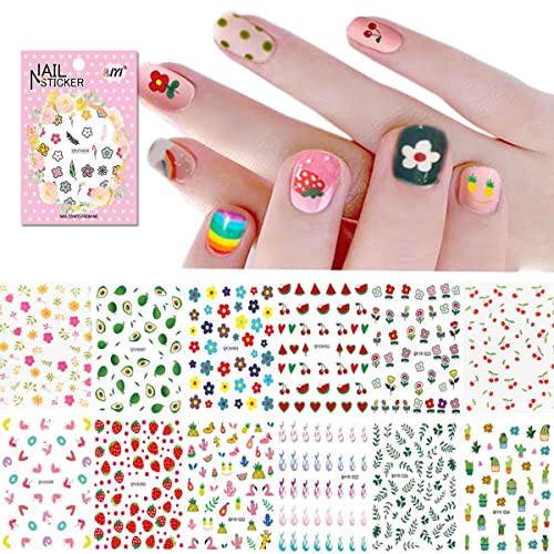 WOKOTO 12 Sheets 3D Self-Adhesive Nail Art Stickers Cute Decals for Women Girls