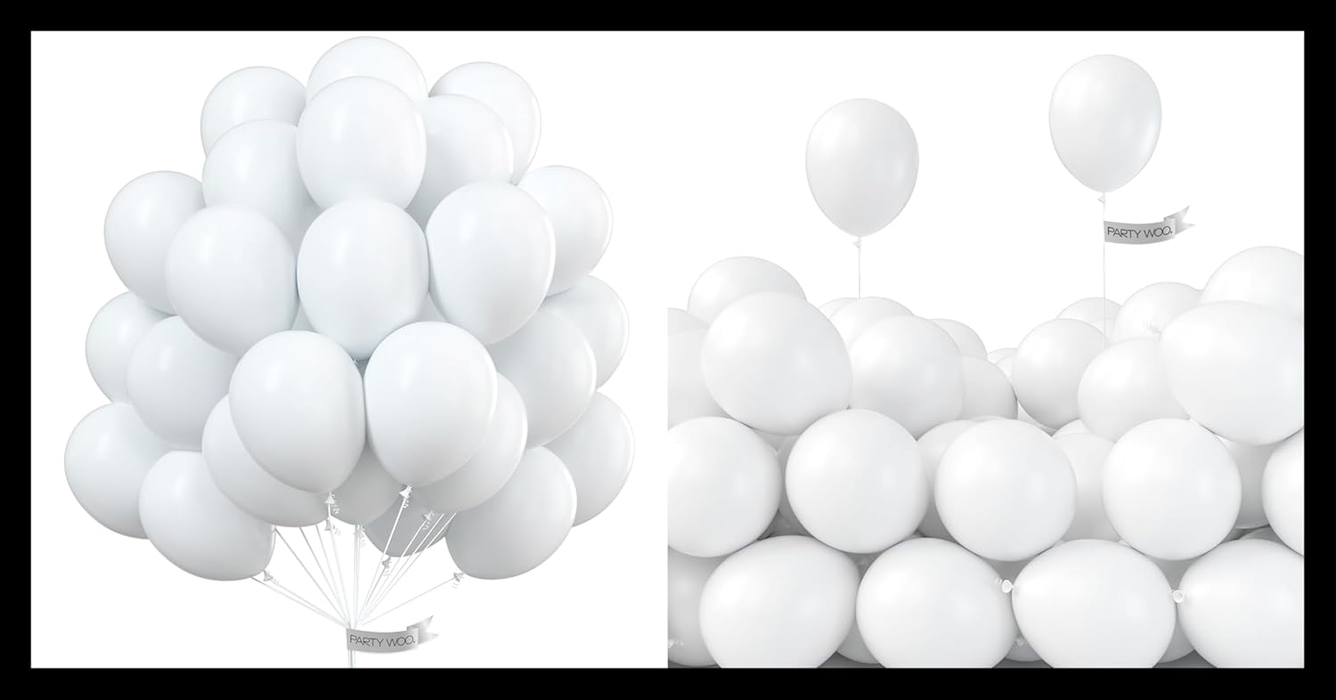 PartyWoo White Balloons - 100 Pcs 12 Inch & 5 Inch Matte Balloons for Celebrations