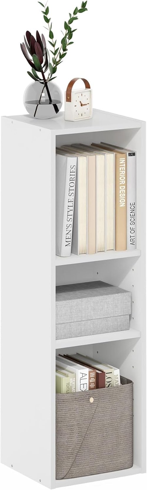 Furinno Fulda 3-Tier Narrow Bookshelf - Compact 10-Inch Width for Living Room, Bedroom, Home Office | White