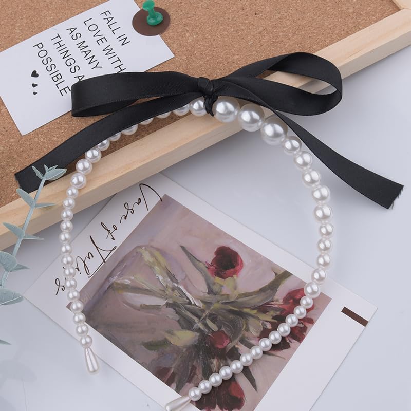 Pearl Bow Headband for Women Girls - Elegant White Beaded Hair Band for Wedding Bridal