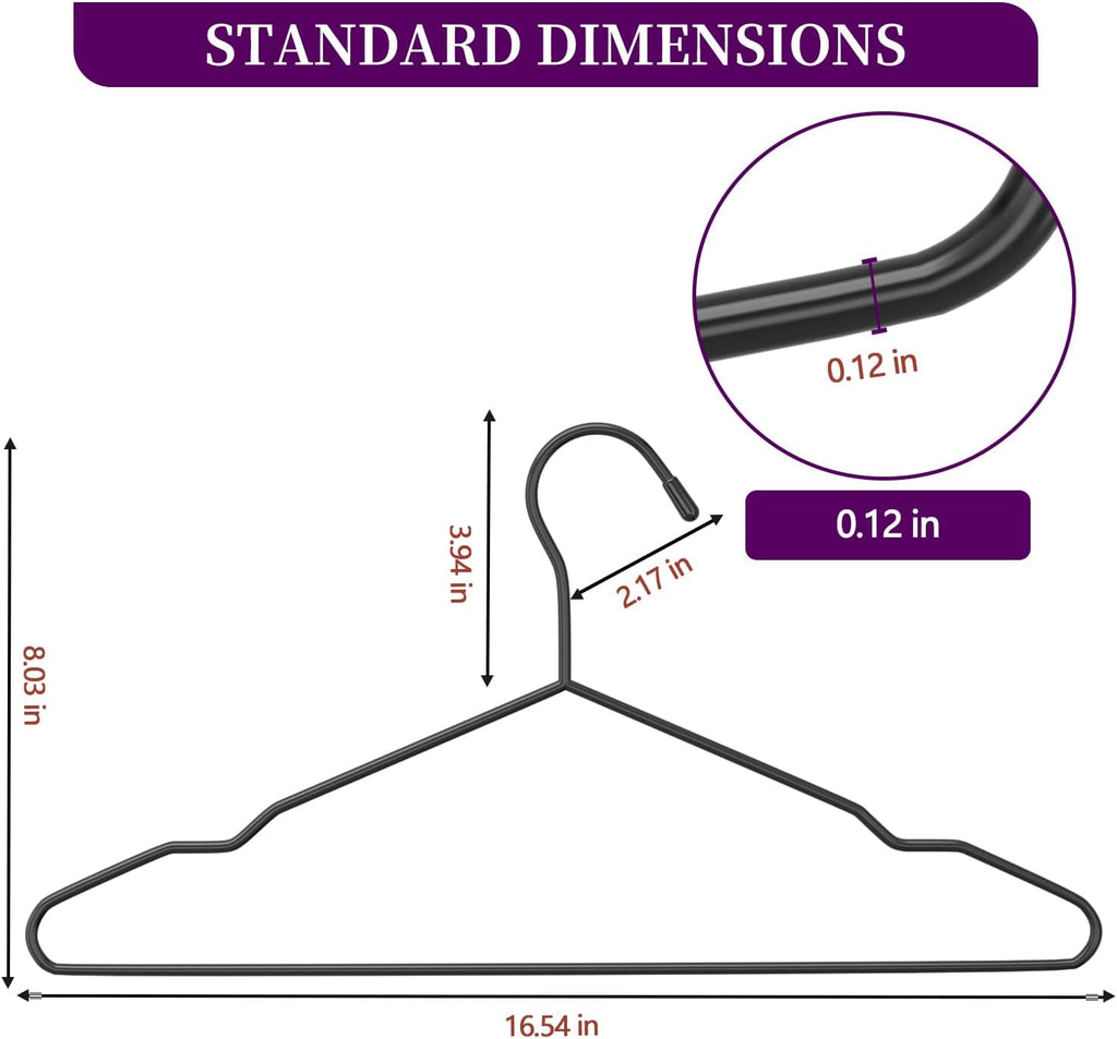 Skiennix Metal Wire Hangers - 60 Pack Ultra Thin Space-Saving Clothes Hangers | 16.5" for Shirts, Suits & More