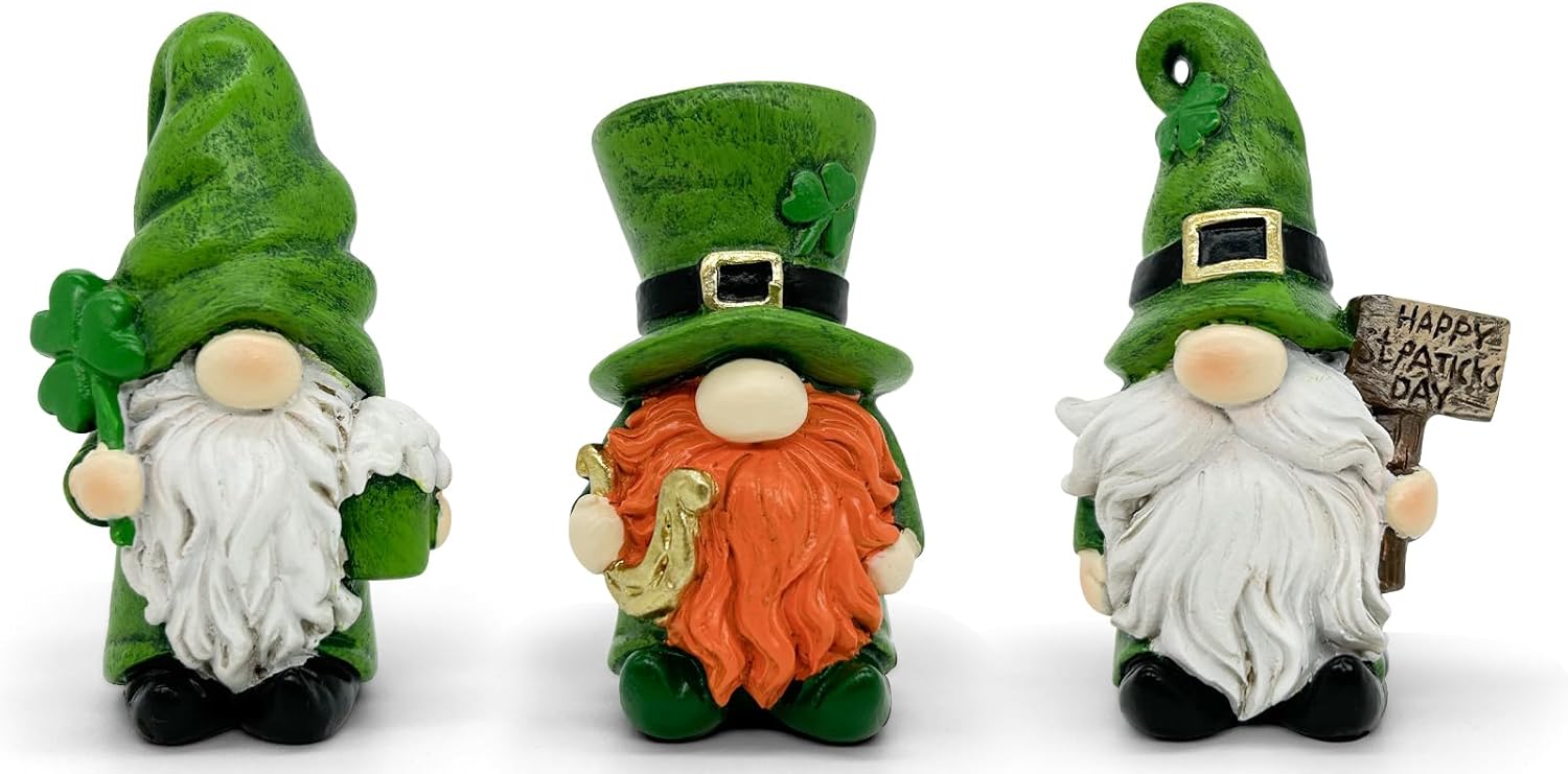 Uniboho St. Patrick's Day Gnome Decorations - 3-Piece Green Irish Leprechaun Figurines for Home Decor
