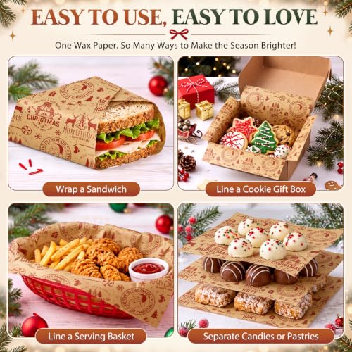Christmas Wax Paper Sheets - Brown Reindeer Pattern, 150 Pack