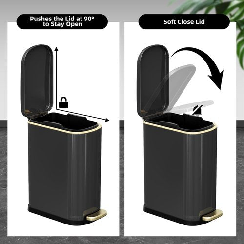 KSSKSS Slim Bathroom Trash Can - 2.6 Gallon Stainless Steel with Soft-Close Pedal | Removable Liner (Titanium Black)