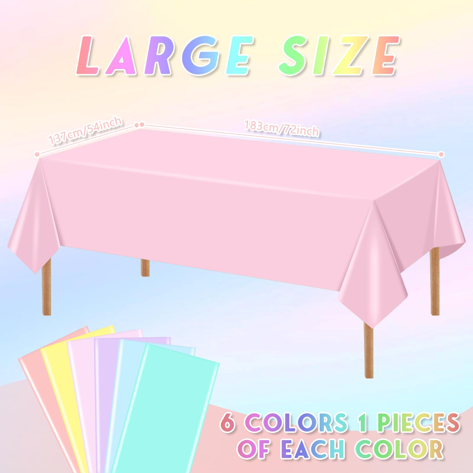 mwellewm 6 Pcs Easter Tablecloth Party Decorations Pastel Table Cloths Plastic 54x72 Inch Rainbow Tablecloth Disposable Rectangle Table Cover for Birthday Baby Shower Wedding Princess Ice Cream